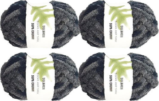 DDL&HEXI 4 Pack Super Chenille Chunky Yarn for Hand Knit, Blanket Making Kit, Jumbo Knitting, 4x8oz (226g) per Bag, Soft Polyester for Crochet, Knitting, and DIY Projects (213-4)