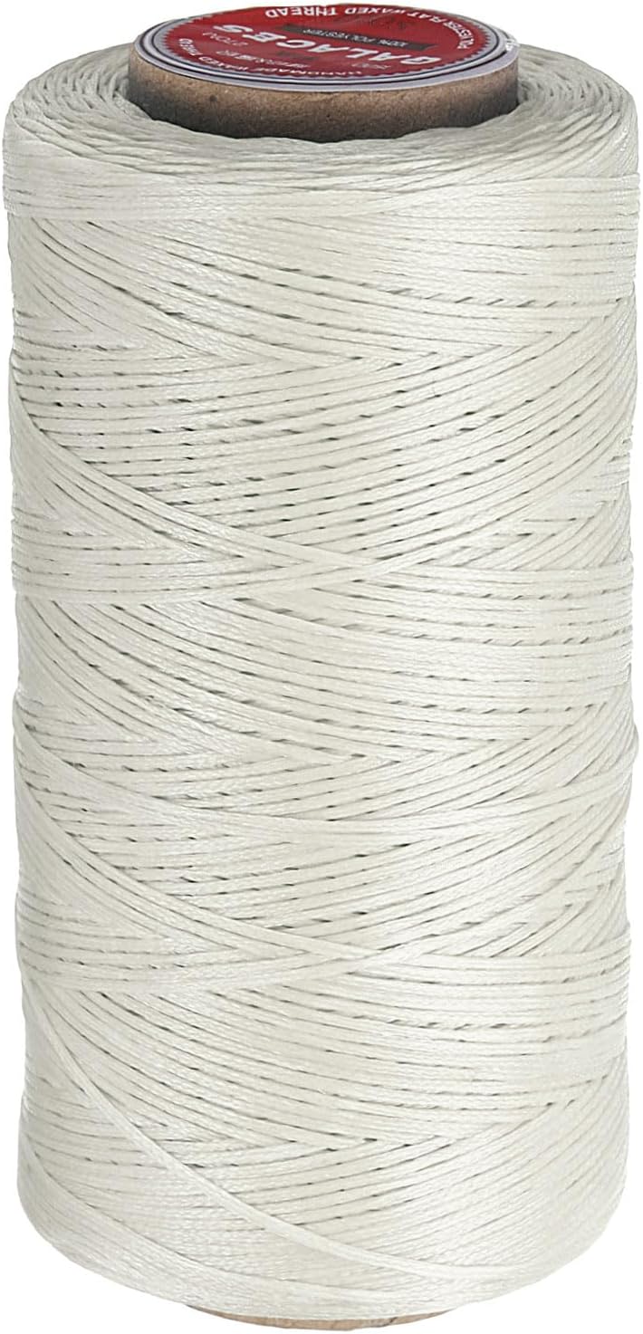 uxcell Flat Leather Sewing Waxed Thread, 270m / 295 Yards Polyester Wax String, 150D Wax Stitching Cord for Leather Crafts, Bookbinding, Bracelets Braided, Milky White