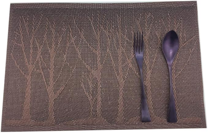 Gugrida Place Mats PVC Set of 6, Table Placemats Set of 6 PVC Mat Table Mats Natural Color (6 pcs, Coffee Tree)