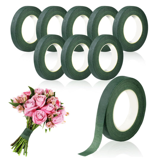 Phinus 9 Rolls Floral Tape, 1/2 Inch x 30 Yard Flower Tape, Green Floral Tape for Floral Crafts Supply, Bouquet Stem Wrapping, Wedding Bouquet (Dark Green)