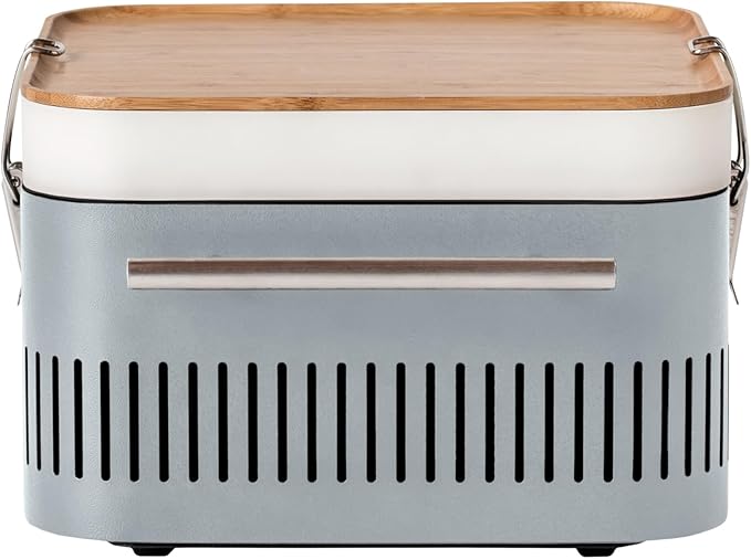 Everdure CUBE Portable Charcoal Grill, Tabletop BBQ, Perfect Tailgate, Beach, Patio, or Camping Grill, Lightweight & Compact Small Grill with Preparation Board & Food Storage Tray, Stone