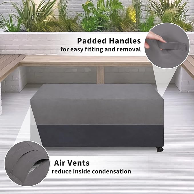 Easy-Going Patio Coffee Table Cover Small Outdoor Rectangular Table Cover, UV Resistant Waterproof Patio Furniture Ottoman Cover (36" Lx22 Wx16 H, Gray/Dark Gray)