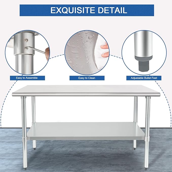 HARDURA Stainless Steel Table 30X60 Inches with Undershelf and Galvanized Legs NSF Heavy Duty Commercial Prep Work Table for Restaurant Kitchen Home and Hotel