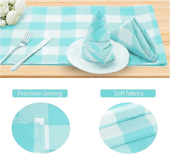 Buffalo Plaid Table Napkins Set of 50 Checkered Cloth Napkins 17x17 inch Washable Dinner Gingham Pattern Napkins Soft Napkins for Wedding Party Dining Banquet(Aqua and White)