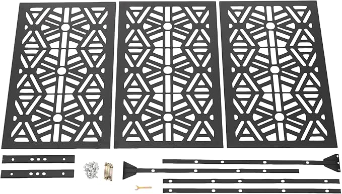 75" H×35" W Decorative Outdoor Privacy Screen with Stand, Outdoor Decor Privacy Fence Screen Metal Fence Panels, Free Standing Metal Divider for Patio Lawn Deck (Black-Rhombus)
