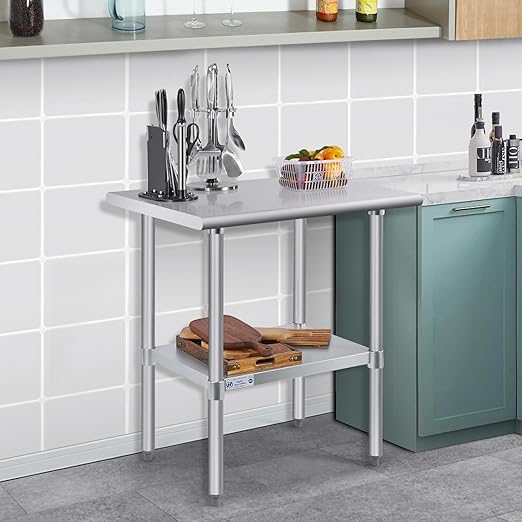 Hally Stainless Steel Table for Prep & Work 18 x 24 Inches, NSF Commercial Heavy Duty Table with Undershelf and Galvanized Legs for Restaurant, Home and Hotel