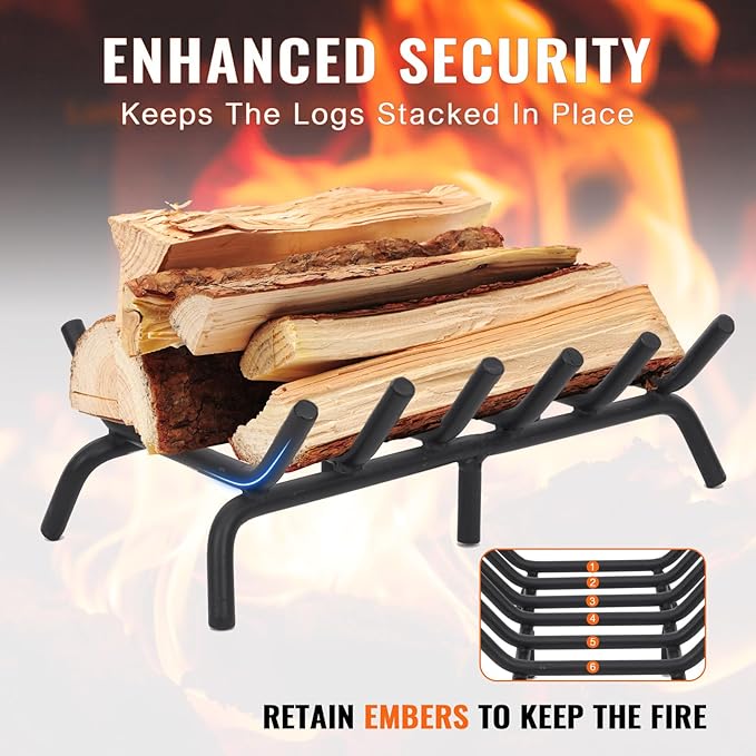 Fireplace Grate 20 inch - Fireplace Log Grates Heavy Duty Solid Round Steel | Fireplace Log Holder No Assembly | Burning Wood Log Rack for Indoor Chimney Hearth & Outdoor Camping