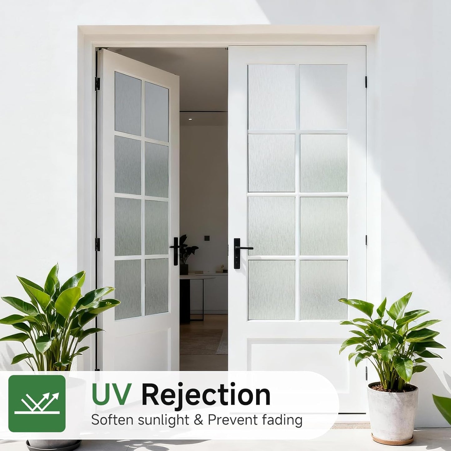 Borsky Frosted Glass Window Film - Static Cling, 96% UV Blocking Non-Adhesive Privacy Window Film, Removable Window Cling with Day & Night Privacy for Bathroom Home Office, 23.6 x 118.1 Inches, Pure