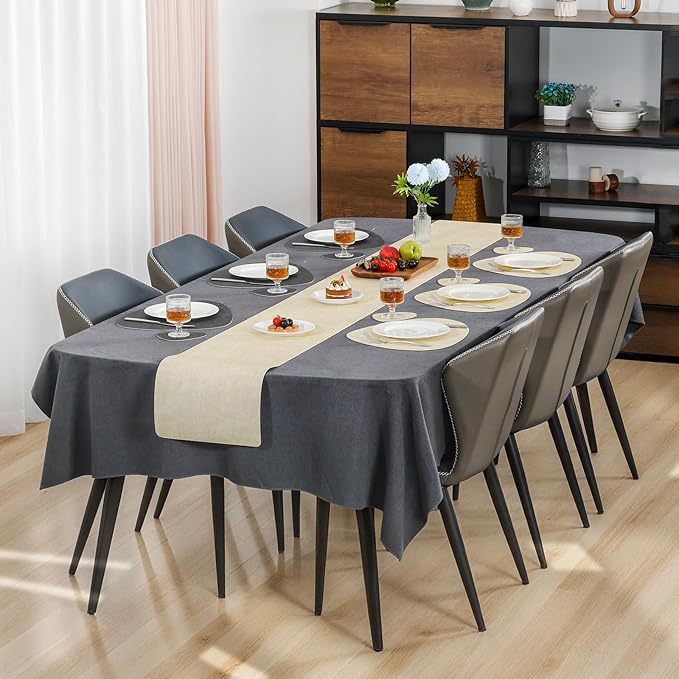 Placemats and Coasters, Washable Reversible Placemats Round Faux Leather Wipeable Place Mats Non Slip Heat Resistant Indoor Outdoor Table Mats (Set of 6, Gray Cream)