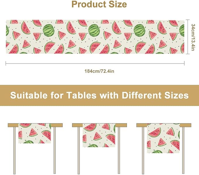 Watermelon Table Runner, Spring Summer Watermelon Theme Table Runner for Party Decoration Dining Room Holiday Home Kitchen 13x120in