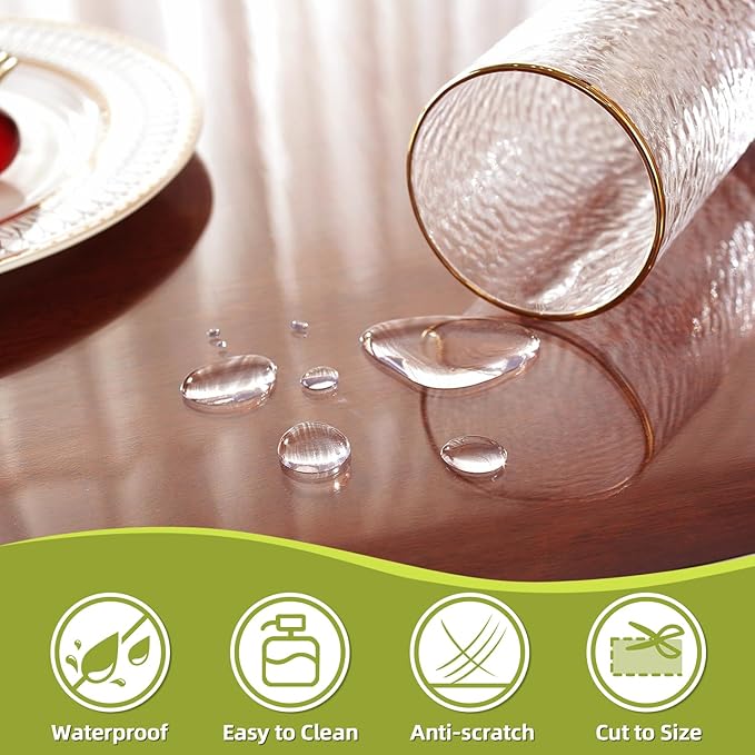 Clear Table Protector - 28 x 72 Inch, 1.5mm Thick PVC Waterproof Table Cover for Desk & Dining Room