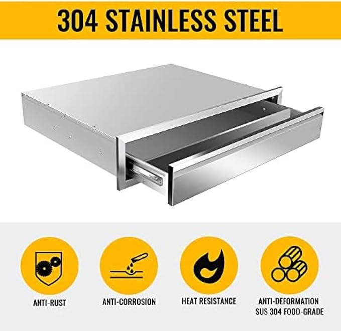 Outdoor Kitchen Drawers, Box Frame Style Flush Mount BBQ Drawer w/Stainless Steel Handle, BBQ Island Drawers For Patio Grill Station,Single Drawer
