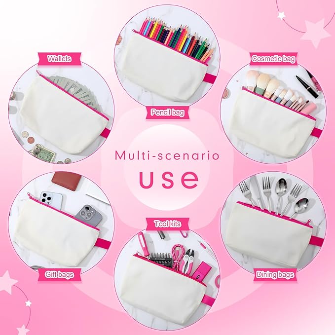 Sanwuta 24 Pcs Canvas Tote Bags Bulk with Zipper Cosmetic Bags 18.5" Cotton Canvas Bag with Handles Reusable Shopping Bags