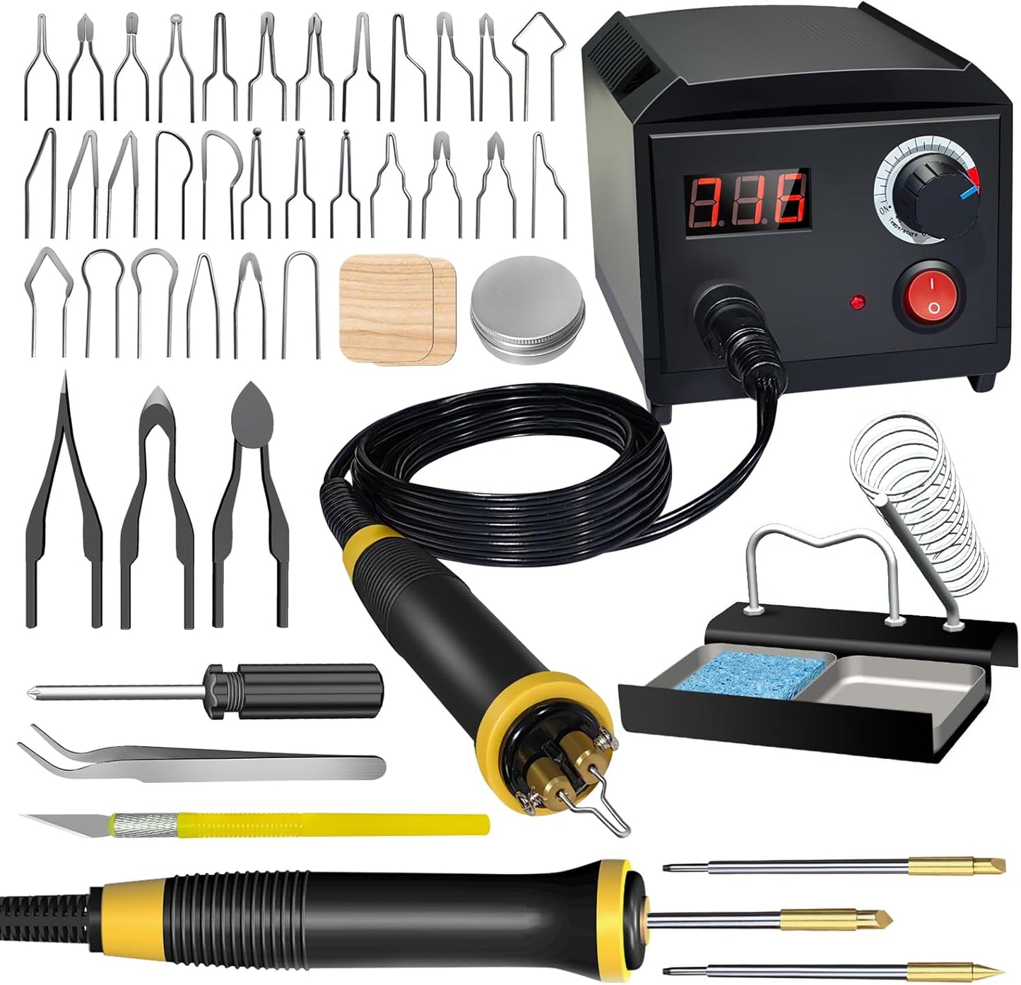 Wood Burning Tool, Wood Burner kit Pen 200~750℃, Wood Burning kit with Digital Thermometer Temperature Adjustable Temperature, 2 pyrographic Wood Burning pens, 36 Wood Burning Pen Tips