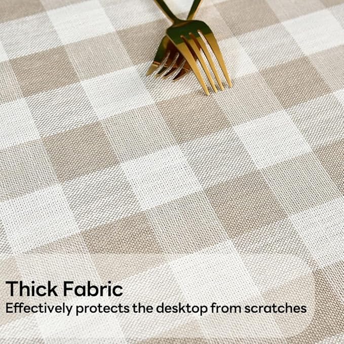 Gingham Table Cloth for Rectangle Tables Beige Checkered Plaid Tablecloth Heavy Duty Cotton Blend Washable & Wrinkle Table Cover for Outdoor Kitchen Dining Picnic Camping (60x102 Inch)