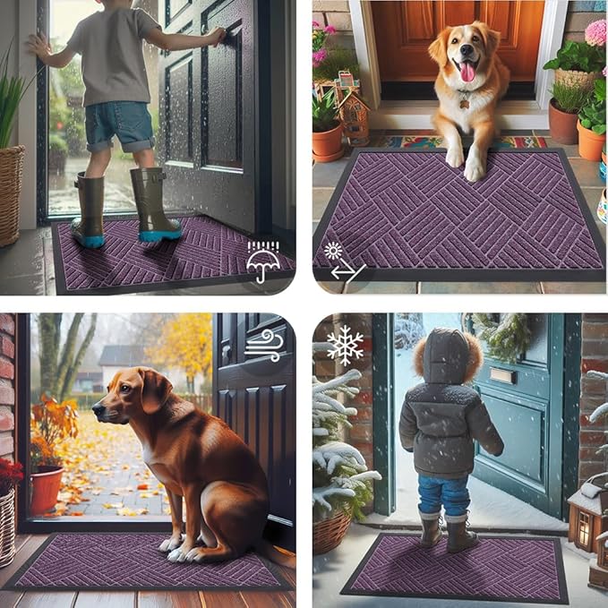 Smiry Front Door Mat Outside Entrance, Heavy Duty Outdoor Indoor Mat, Natural Rubber Doormat, Non Slip, Trap Dirt and Moisture, Easy Clean, Low Profile Patio Porch Entryway Mat, 29.5x17, Violet