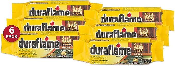 Duraflame 12-Pack Fire Logs for Indoor and Outdoor Use, 3-Hour Burn, 4.5 Lb Each - Firewood Starters and Accessories for BBQ, Camping, Stove, Pit and Chimney