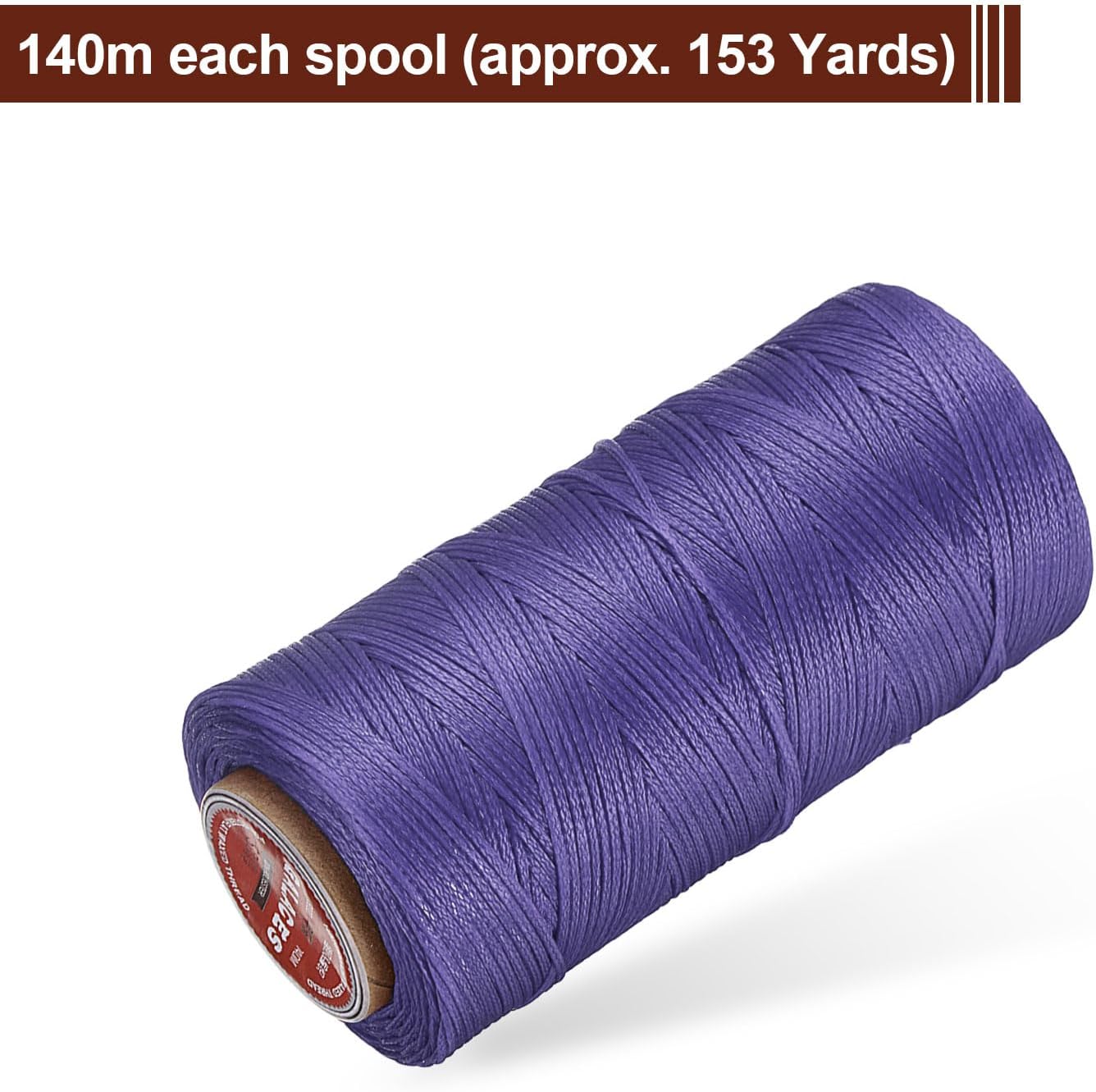 uxcell Flat Leather Sewing Waxed Thread, 140m / 153 Yards Polyester Wax String, 300D Wax Stitching Cord for Leather Crafts, Bookbinding, Bracelets Braided, Light Purple