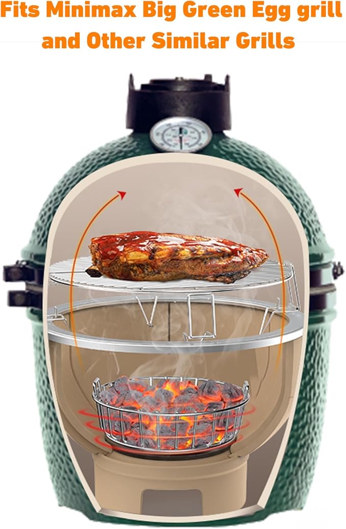 onlyfire Charcoal Ash Basket for Minimax Big Green Egg, Stainless Steel Grill Basket with Handles for Better Airflow