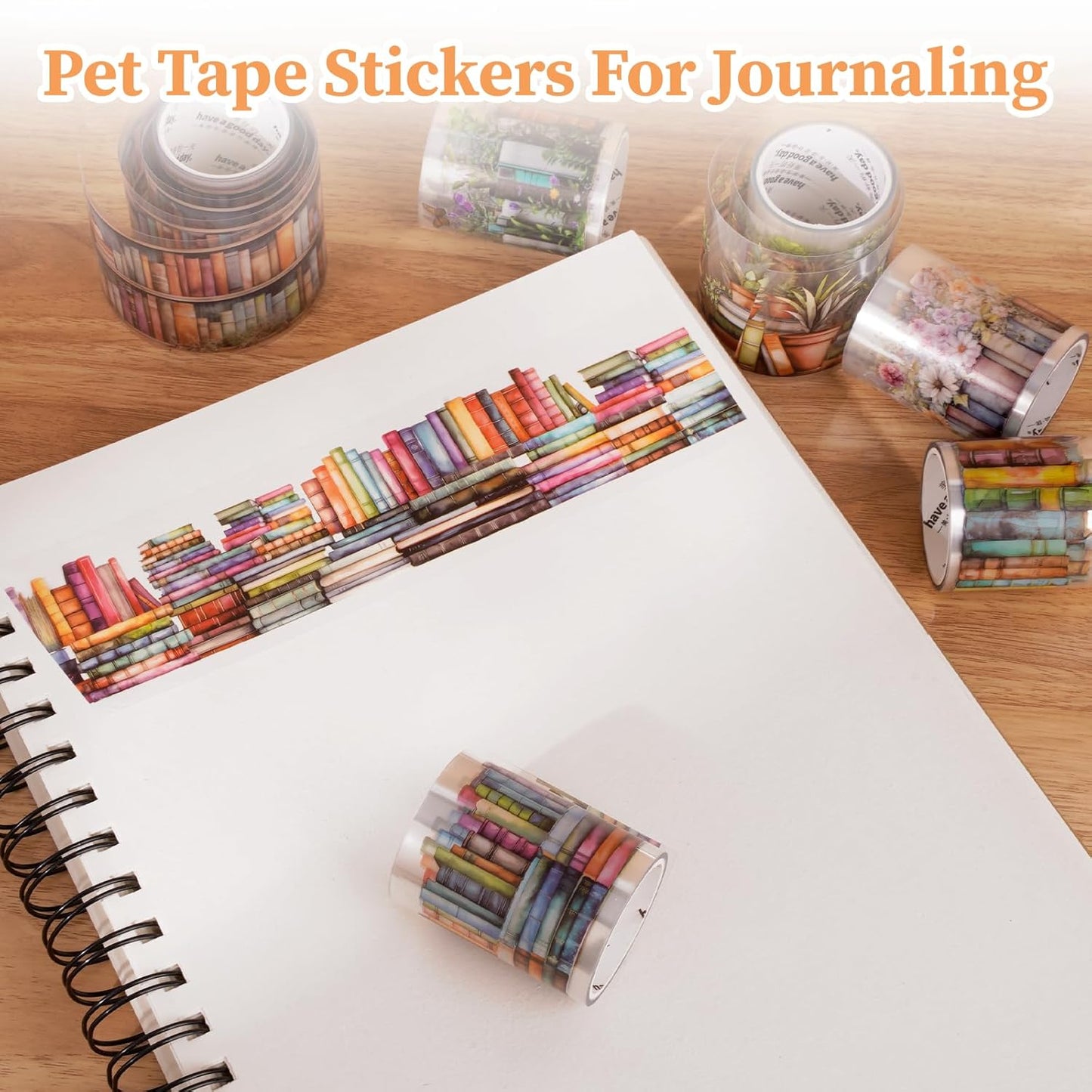 6 Rolls PET Tape Stickers for Journaling, Book-Themed Washi Tape Set, Butterfly Floral Plant Flower Decorative PET Vintage Stickers for Journaling Scrapbooking Supplies DIY Crafts Gifts Wrapping