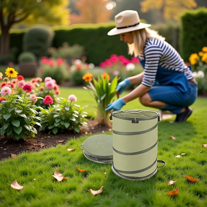 YUDI & GARDEN 45 Gallon Hard Bottom Collapsible Garden Bag, Collapsible Trash Can, Camping Trash Can, for Collecting Weeds or Leaf or Party and Yard Waste