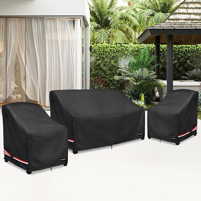 Patio Furniture Covers,3 Piece Heavy Duty Waterproof Outdoor Furniture Covers,Outdoor Furniture Cover for Patio Furniture,Includes 2 Patio chair covers 30in and 1 Patio loveseat cover 58in,Black
