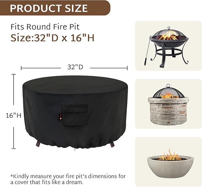 iBirdie Fire Pit Cover Round 32 inch Outdoor Waterproof and Weatherproof Heavy Duty 600D Patio Fireplaces Table Coffee Table Cover