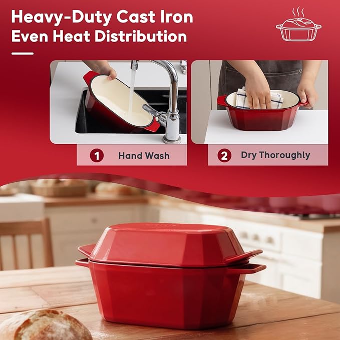 Enameled Cast Iron Dutch Oven for Bread Baking – 3QT Oval Round Heavy Duty Bread Pan with Lid, Non-Stick Ceramic Coating,Loaf Cast Iron Bread Oven for Sourdough, Baking, Roasting, Braising, Stovetop & Oven Safe