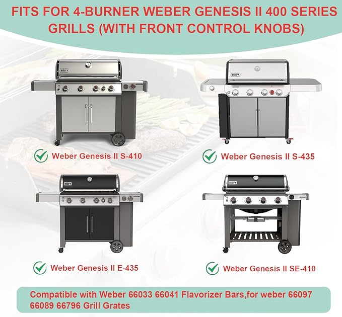 66097 Grill Grates & 66033 Flavorizer Bars for Weber GS4 Genesis II 400 Series, Grill Parts for Genesis II S-410,S-440,E-410,S-440,S-435,E-435, LX E-440, Cast Iron Grids for Weber 66089, 66041