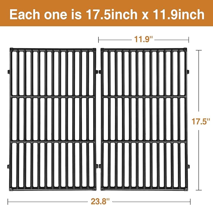 7638 Grill Grates for Weber Spirit I & Spirit II 300 Series, Spirit E/S-310 E/S-320 E/S-330, Spirit 700, Genesis Silver/Gold B & C Grill Replacement Parts, Cast Iron, 17.5 x 11.9 Inch, 2-Pack