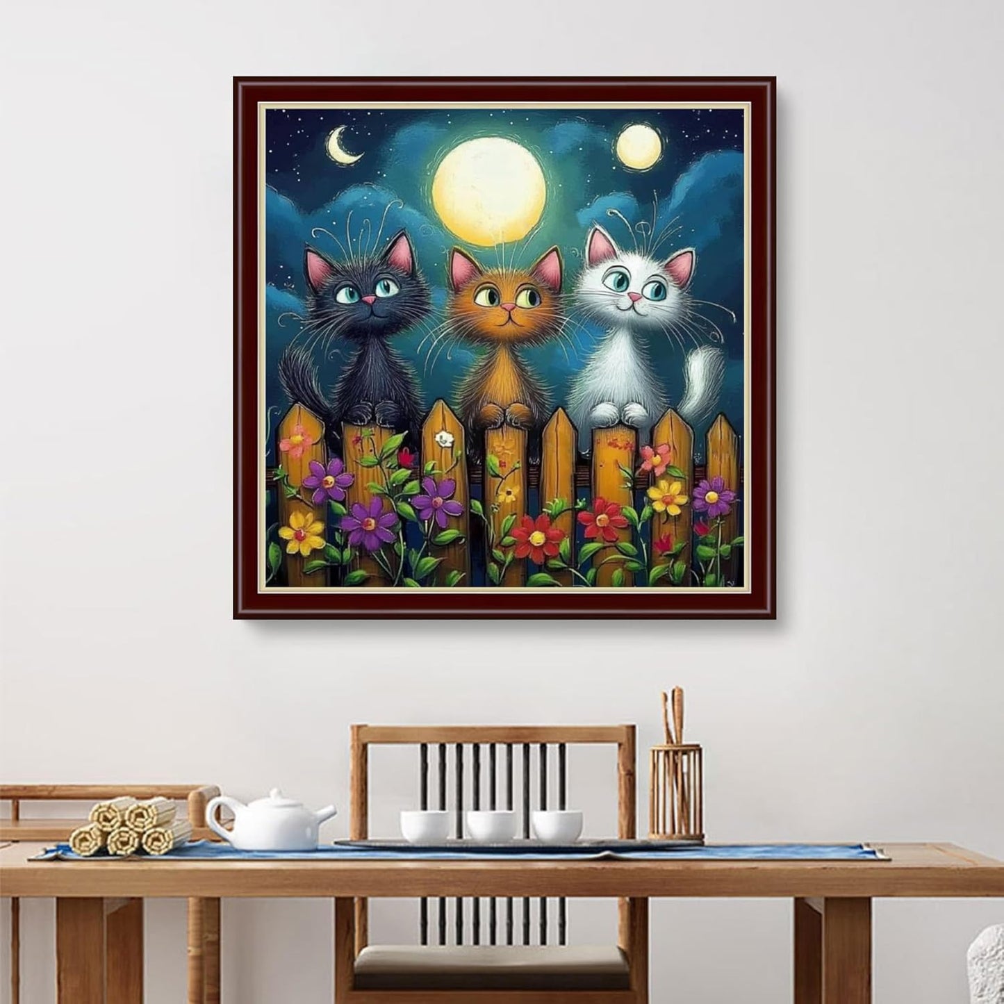 Dimensean Stamped Cross Stitch Kits Full Range of Embroidery Patterns Starter Kits for Beginners Adult or Kids DIY Cross Stitches Needlepoint Kits 11CT-Cat Admiring The Moon 18x18 inch