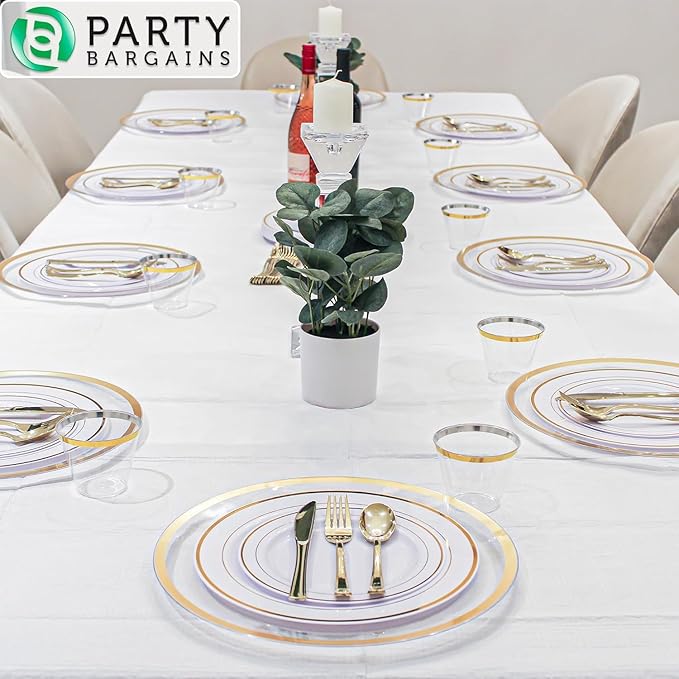 PARTY BARGAINS Disposable Table Covers - 54" X 108" [1 Count] 3 Ply Paper & Plastic White Table Cover
