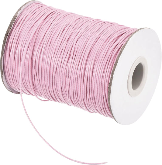 MECCANIXITY Waxed Cord 1.2mm Waxed Polyester Cord 175 Yard Wax String for Bracelet Making,Necklaces, Beading,Jewelry Making and DIY Crafts(Light Pink)