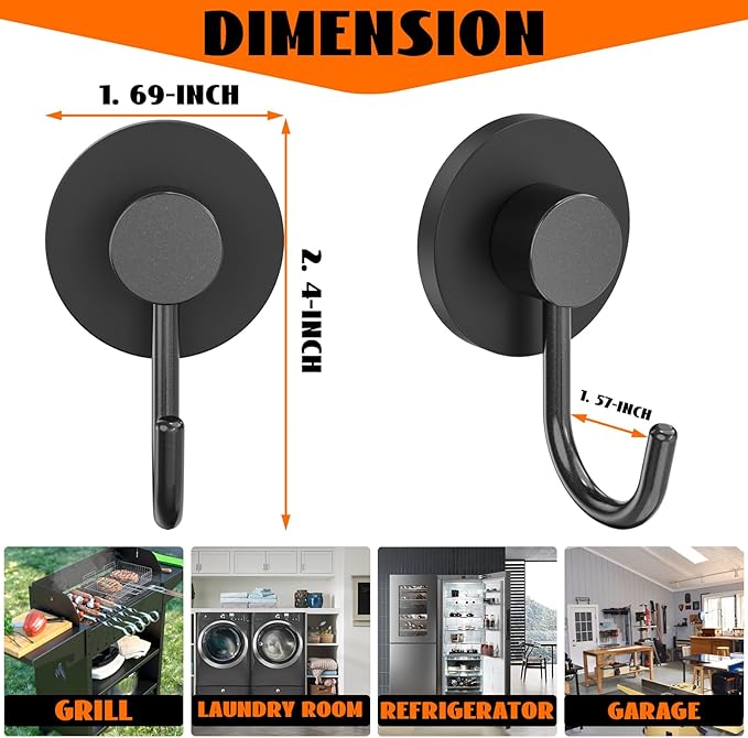 Magnetic Hooks for Grills, Anti-Scratch Magnet Mount Hook for Barbecue Tool, Hanging, Refrigerator, Kitchen, Garage, Cruise, Ship