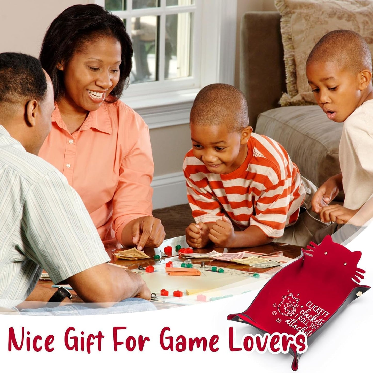 Red Cats Dice Tray Novelty Cat PU Leather Rolling Dice Tray Portable Dice Holder Cute Cat Desk Organizer Funny Gift for RPG, DND Game Players