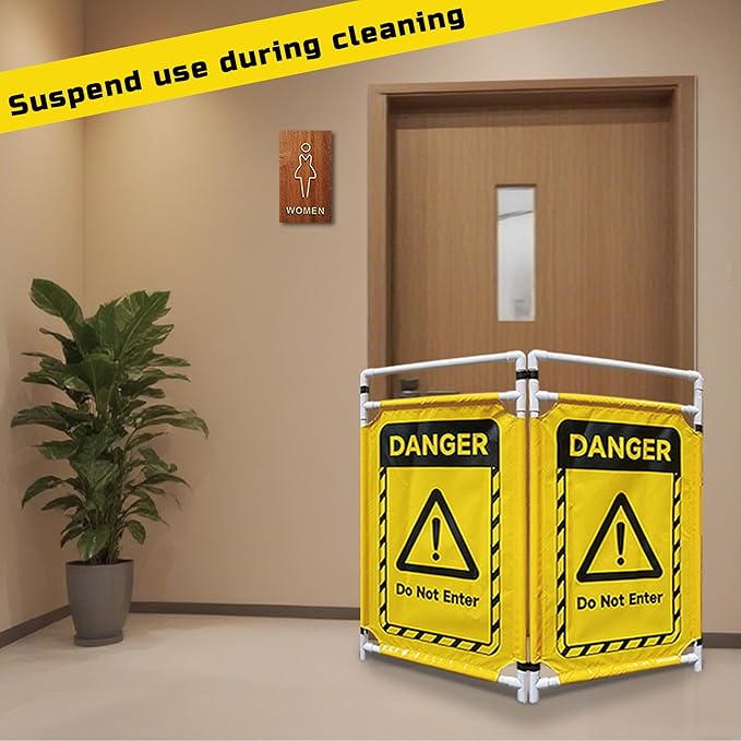 Safety Caution Barricade 2Panels Foldable Security Signs With PVC Tarp Removable Safety Barrier Wet Floor Guard Symbol Clear Printing Safety Fence(Yellow)