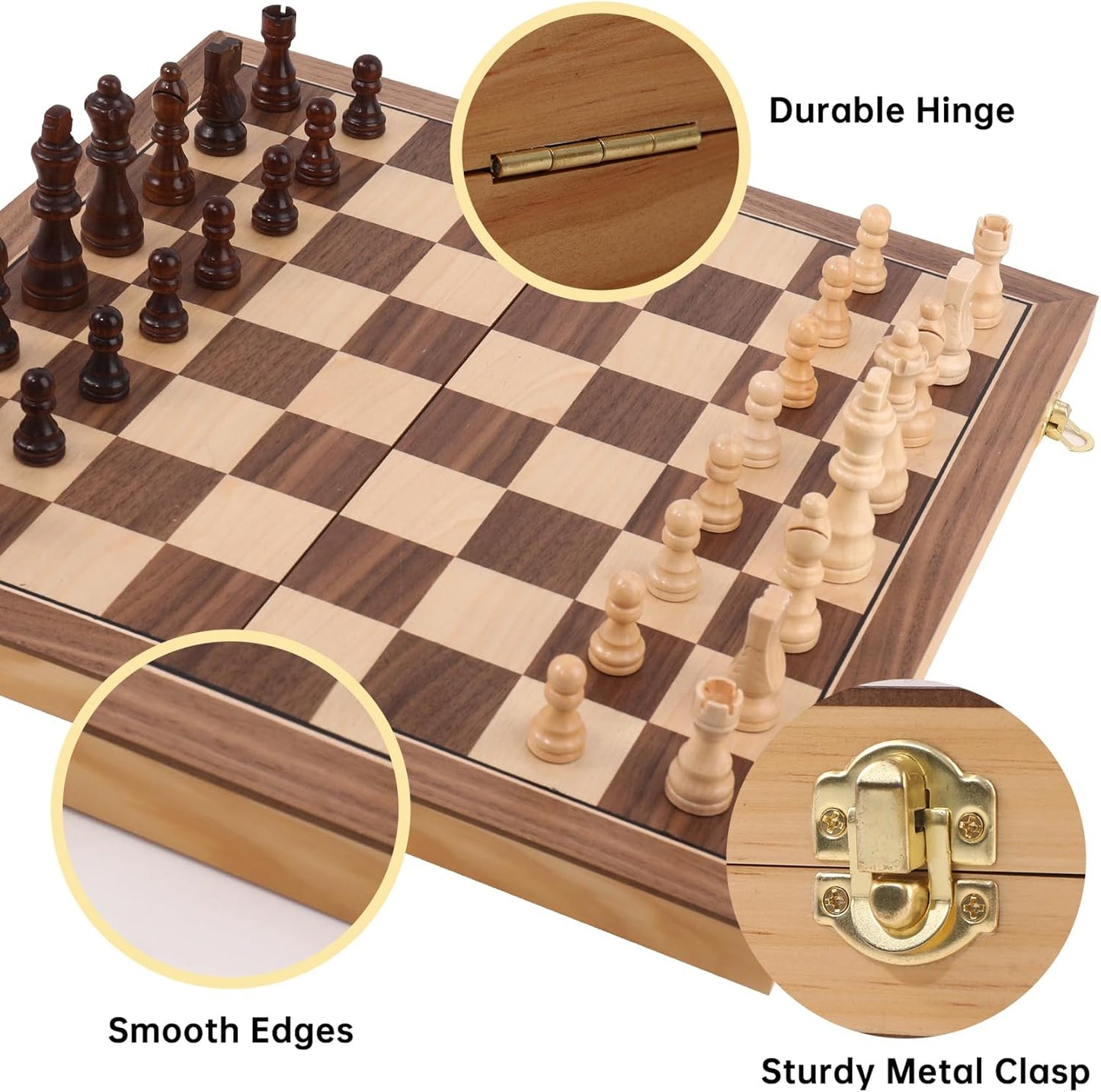 Wooden Chess Set with Folding Board - 15" Classic Magnetic Chess Set with Protective Bag for Adults, Chess Lovers Tournament Professional Beginner