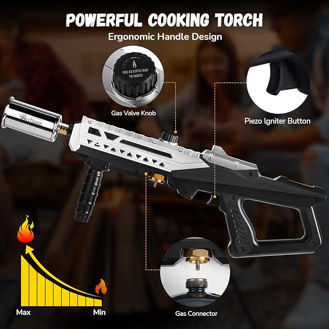 Powerful Grill Torch Gun | Propane Torch Gun, Adjustable Flamethrower | Blowtorch for BBQ, Camping, Charcoal Lighter & Fire Starter