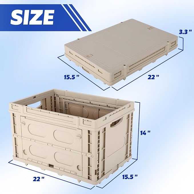 FAHKNS Collapsible Storage Bins with Lids,Stackable Utility Crates with Handles,Foldable Camping Box with 2 Side Doors,Folding Containers for Camping,Picnic,Tools,Indoor/Outdoor.