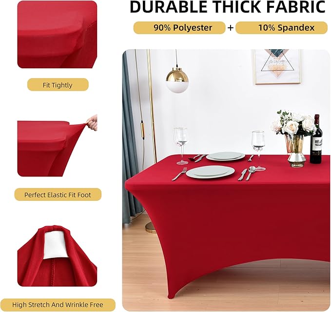 6-Pack 6ft Spandex Table Covers for Rectangle Standard Folding Tables - Wrinkle Resistant Stretch Tablecloths - Ultimate Fitted Table Protector for Parties, Trade Shows, Wedding
