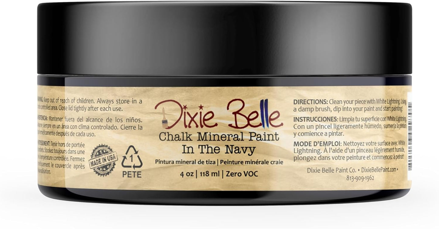 Dixie Belle Paint Company Chalk Finish Furniture Paint - In the Navy (4oz) - Matte Dark Navy Chic Chalk Mineral Paint DIY Project - Made in USA