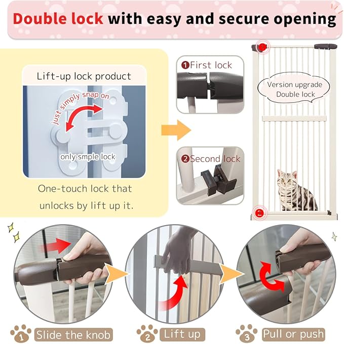 Lumizone Extra Tall Cat Gate 61.02" High Pressure Mounted Extra Wide 38.39"-42.51" (17Sizes) 1.37" Gap No Drilling Auto-Close Tall Pet Gate for Dogs (Cream, 38.39"-42.51" W)