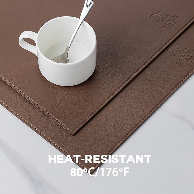Faux Leather Placemats Set of 12 Vinyl Washable Wipeable Table Mats for Kitchen Dining Table Heat Resistant Waterproof Modern Indoor/Outdoor Placemats Non-Slip Easy Clean Place Mats (Chocolat)