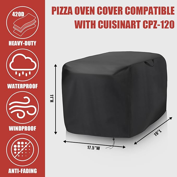 Pizza Oven Cover compatible with Cuisinart CPZ-120 Indoor Pizza Oven,Waterproof Pizza Oven Indoor Outdoor Covers - 19"L x 17.5"W x 11"H,Black