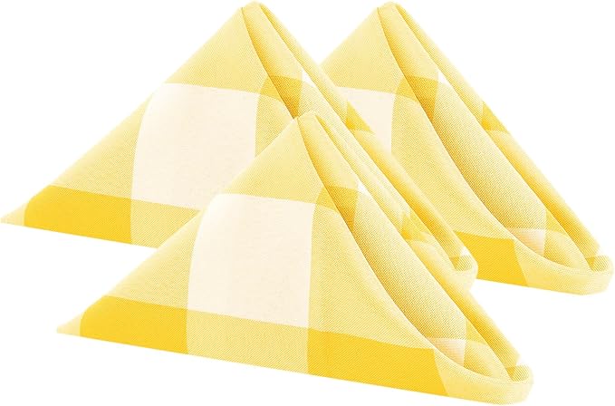 Buffalo Plaid Table Napkins Set of 50 Checkered Cloth Napkins 17x17 inch Washable Dinner Gingham Pattern Napkins Soft Napkins for Wedding Party Dining Banquet(Yellow and White)