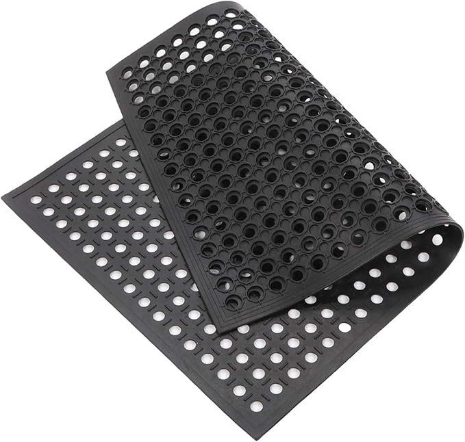 Lovinland Outdoor Rubber Floor Mat - 24 x 35 inch Non-Slip Drainage Mat - Heavy Duty for Kitchen, Garage, Restaurant, Garden - Black