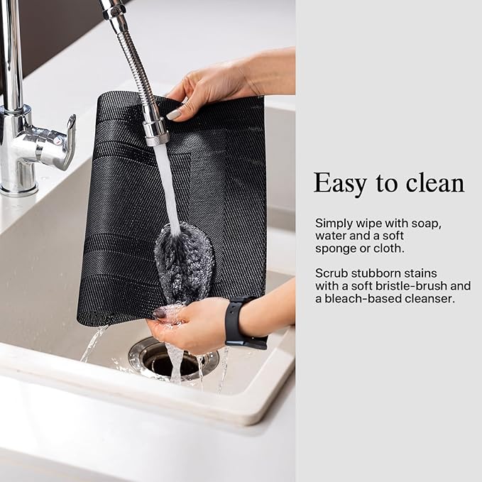 Placemats Set of 12 - Easy Clean Woven Vinyl Placemats for Dining Table, Indoor/Outdoor Place Mats, Washable PVC Table Mats（Black Cube）