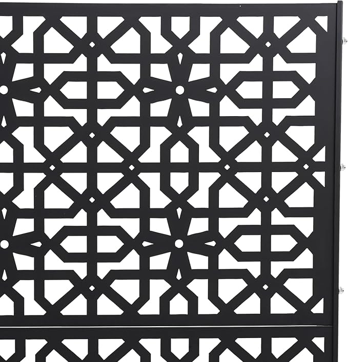 75" H×35" W Decorative Outdoor Privacy Screen with Stand, Outdoor Decor Privacy Fence Screen Metal Fence Panels, Free Standing Metal Divider for Patio Lawn Deck (Black-Knot)