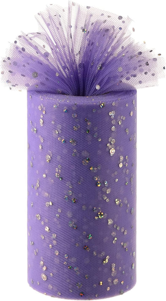 Glitter Tulle Rolls, 6” by 50 Yards (150FT) Netting Fabric Tulle for Tutu Skirts Sewing Birthday Wedding Party Decoration (Lavendar)