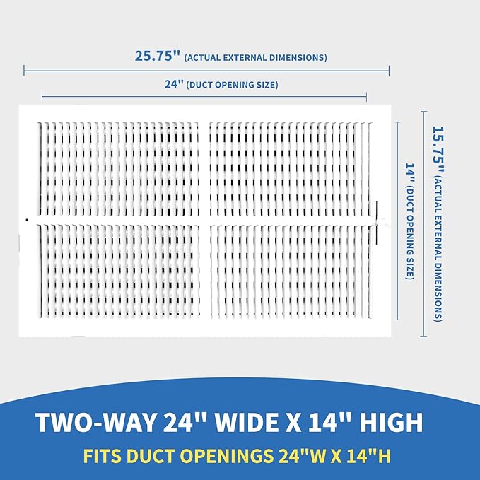 24x14 Vent Register [Duct Opening], Vent Covers for Home Ceiling, Two-Way Ventilation Register, Adjustable Solid Steel Wall Register Vent Cover (24"W x14"H [Duct Opening])
